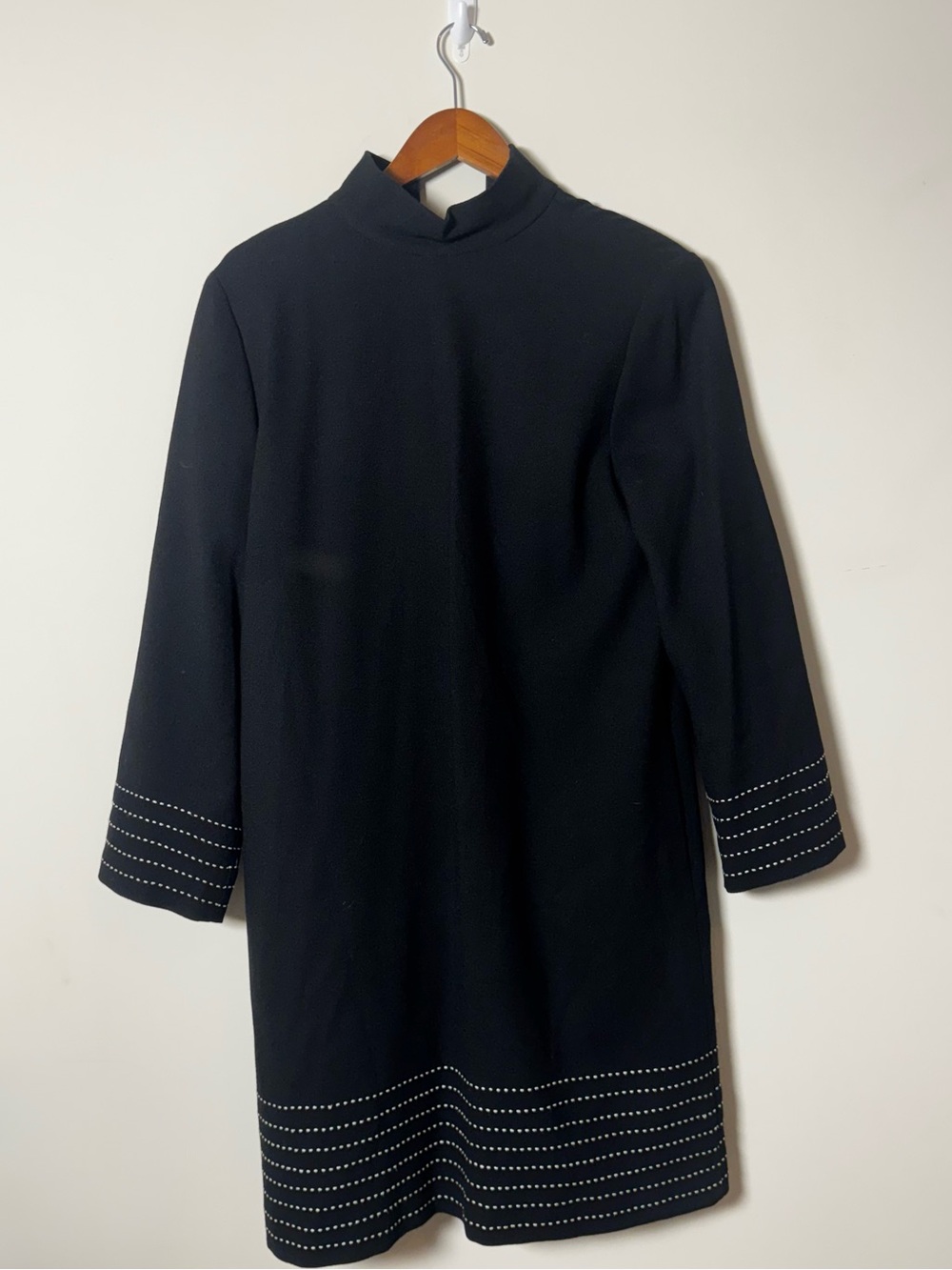 Chetta B 100% Wool Luxury Career Professional Dress Long Sleeve Midi Mock Neck